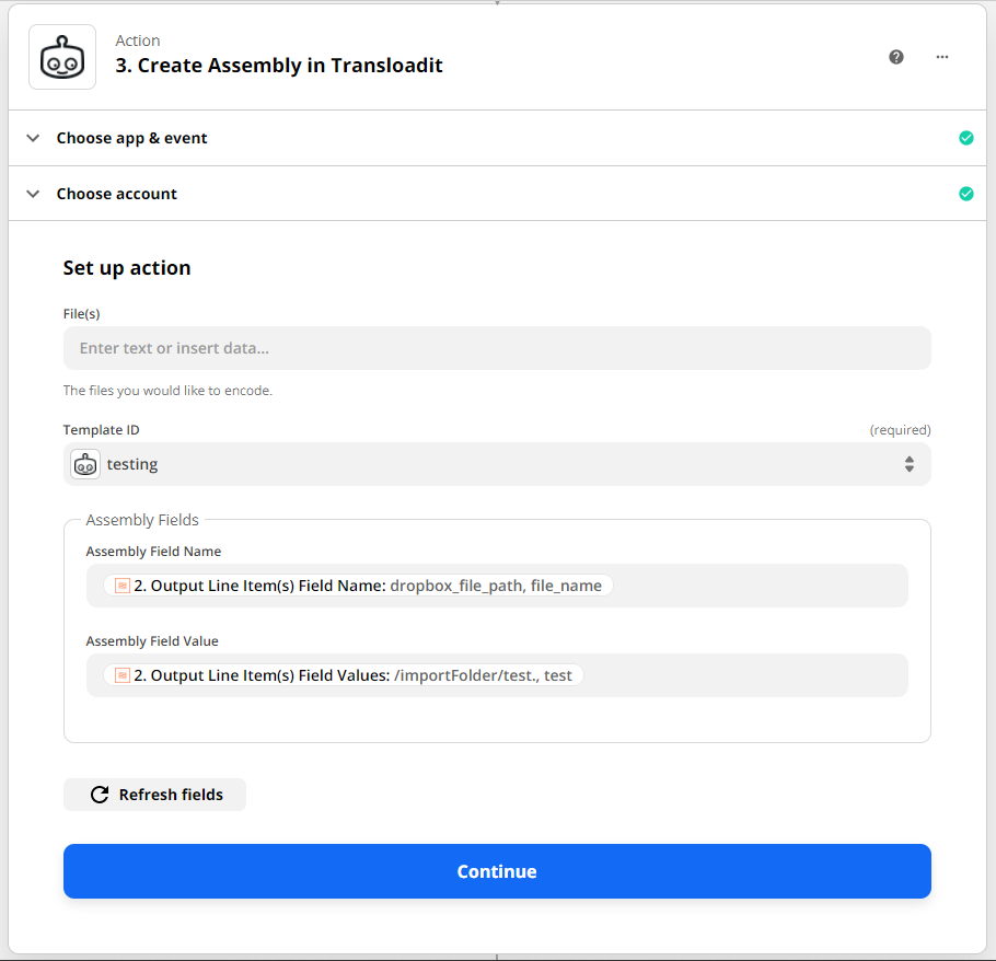 Zapier Create Assembly action setup