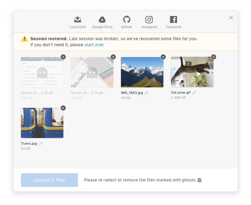 A screenshot of Tus being used in production by Uppy.