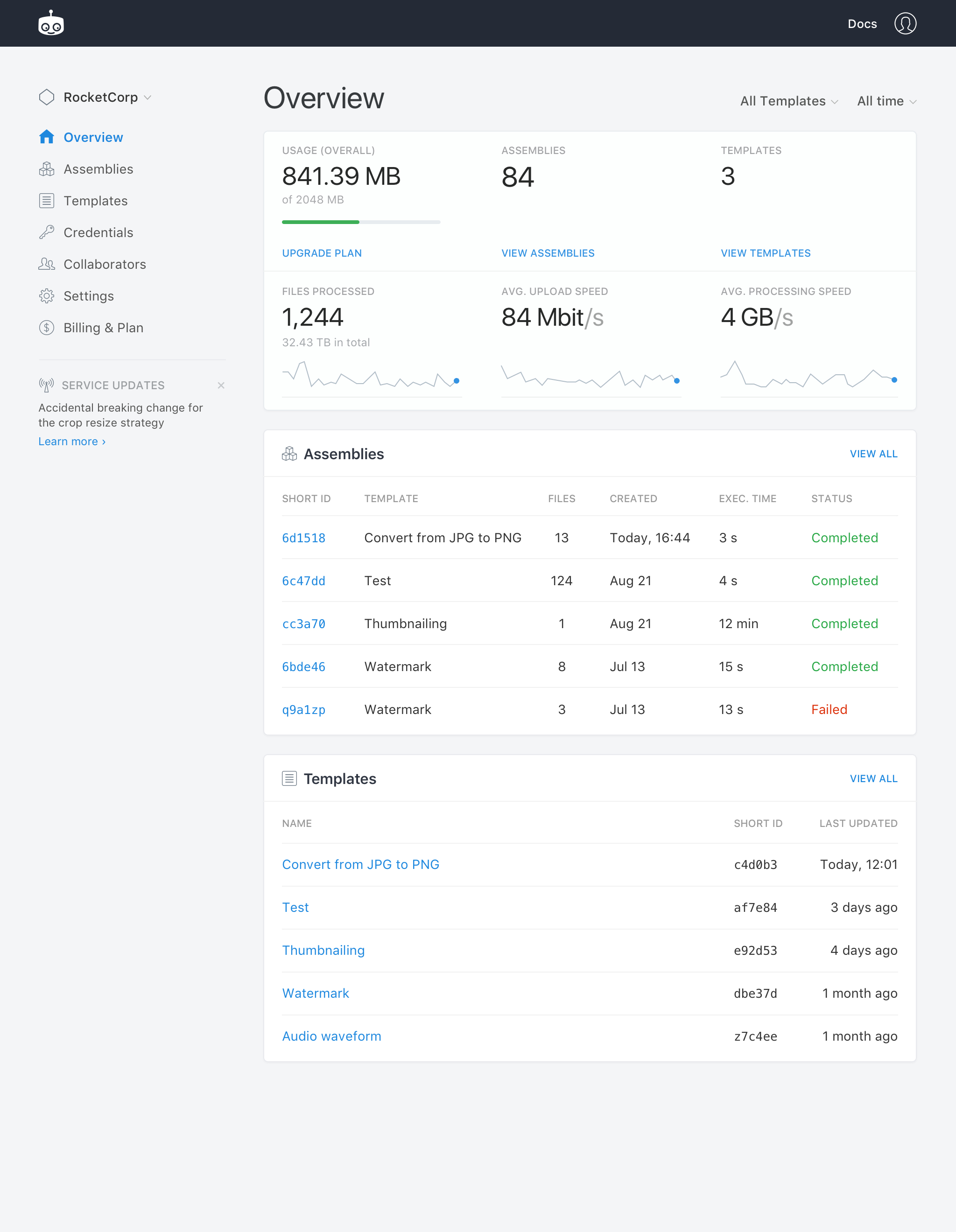 The new overview page