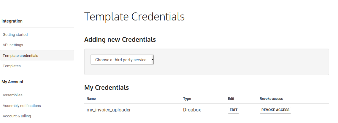 My Template Credentials