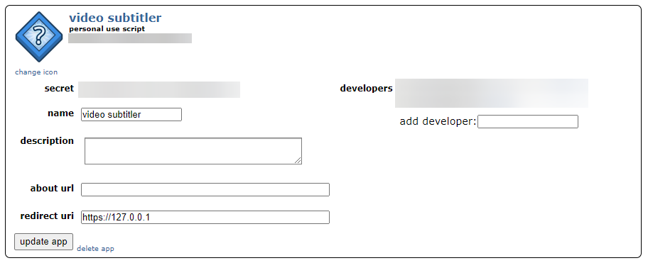 Screenshot: Our application settings on Reddit