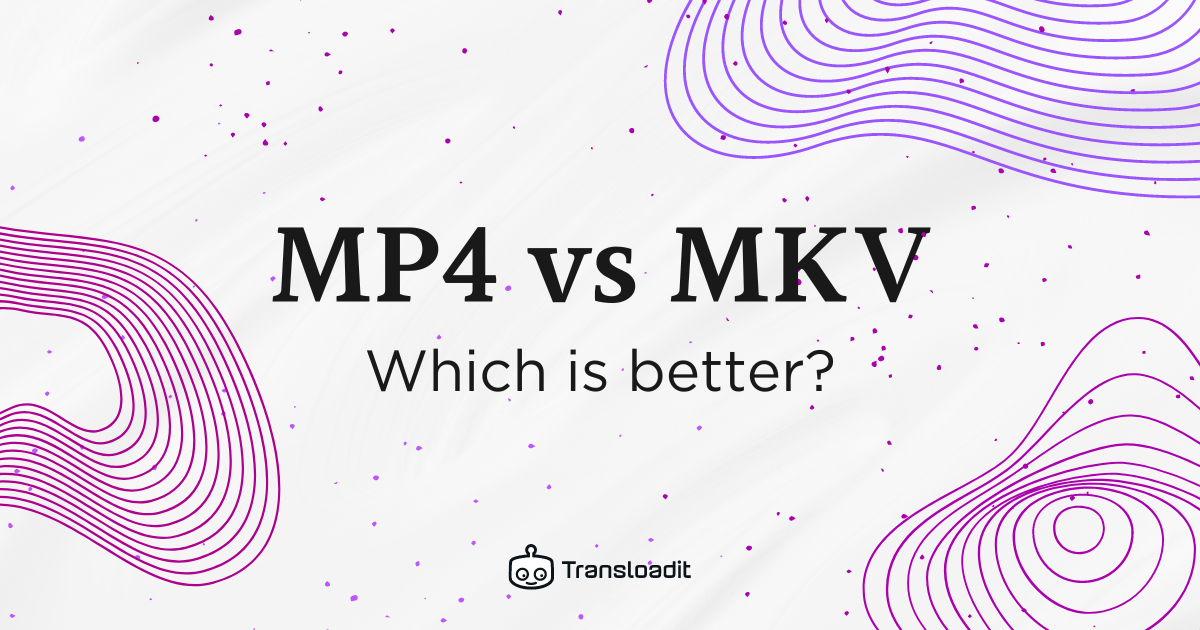 An abstract, clean banner, with multiple line art ripples and colored spots. The text 'MP4 vs MKV - Which is better?' is in the middle.