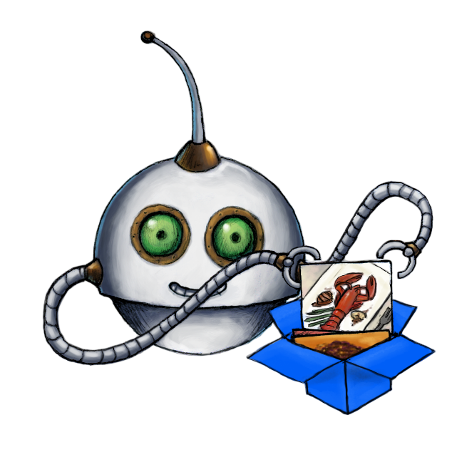 A drawing of the /dropbox/store Robot, adding a file to Dropbox.